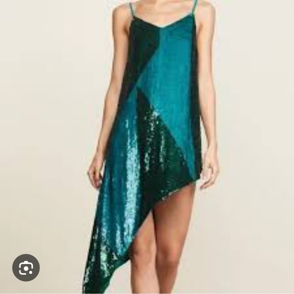 Asymmetrical Sequin Dress in Teal and Green